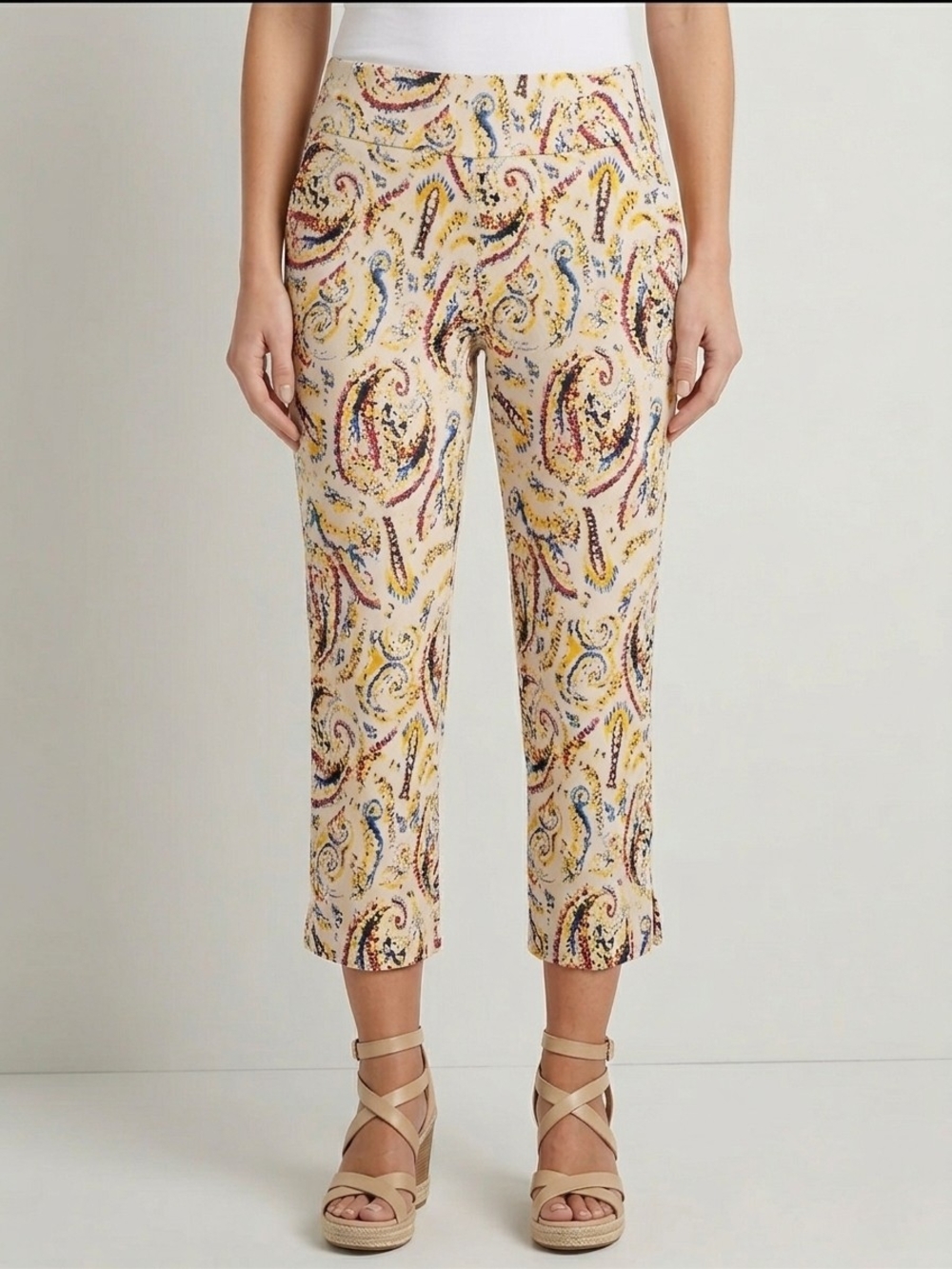 S.C. &Co. 4 Paisley Cropped Pants Boho Chic Summer Ankle Trousers Slim Aesthetic
